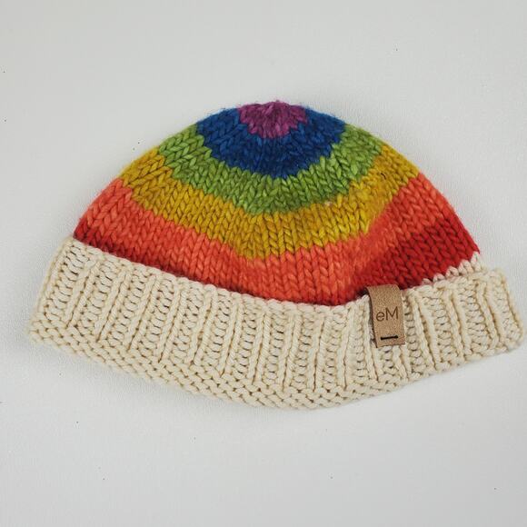 Rainbow Color Knit Beanie Hat Baby Infant Fold Cuff Ribbed - Picture 1 of 5